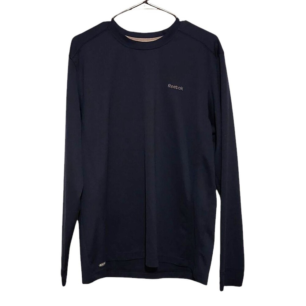 Reebok Play Dry Athletic Shirt Baselayer Long Sleeves Navy Blue Mens Large